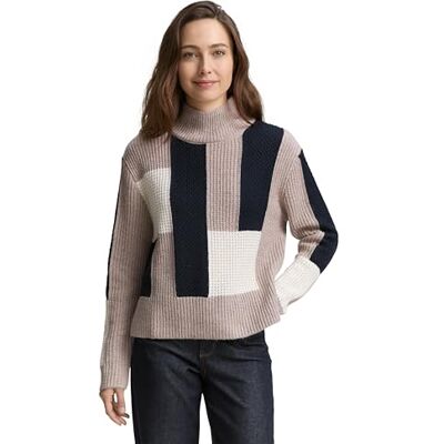 TOM TAILOR damtröja, 38717 – taupe strukturerat färgblock, XXL TOM TAILOR damtröja, 38717 – taupe strukturerat färgblock, XXL