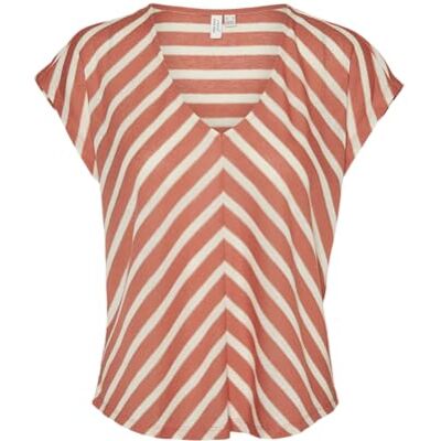 VERO MODA Vmmanika S/S V-hals JRS Btq T-shirt, Burnt Sienna/Stripes: pristine & Lurex, XL VERO MODA Vmmanika S/S V-hals JRS Btq T-shirt, Burnt Sienna/Stripes: pristine & Lurex, XL