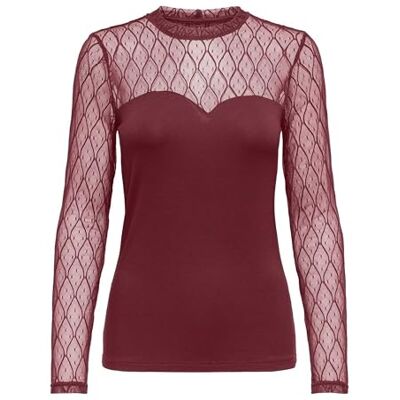 ONLY Onlsalina L/S spets mix top JRS, Cabernet, S ONLY Onlsalina L/S spets mix top JRS, Cabernet, S
