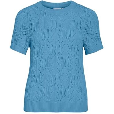 Vila Damer Vicotti S/S O-hals stickad topp Noos, Blixt blå, S Vila Damer Vicotti S/S O-hals stickad topp Noos, Blixt blå, S