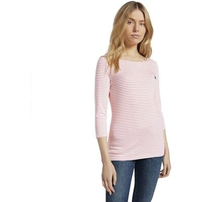 TOM TAILOR Damer Långärmad med ränder 1024035, 26034 White Peach Small Stripe, 3XL TOM TAILOR Damer Långärmad med ränder 1024035, 26034 White Peach Small Stripe, 3XL