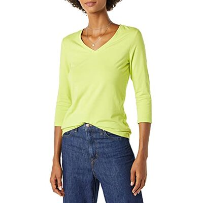 Amazon Essentials Women's V-ringad T-shirt klassisk passform med kvartsärmar (finns i plusstorlek), Limegrön, L Amazon Essentials Women's V-ringad T-shirt klassisk passform med kvartsärmar (finns i plusstorlek), Limegrön, L