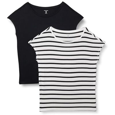 Amazon Essentials dam jersey standard-fit kortärmad båthals t-shirt, paket med 2, svart/vit fransk rand, medium Amazon Essentials dam jersey standard-fit kortärmad båthals t-shirt, paket med 2, svart/vit fransk rand, medium