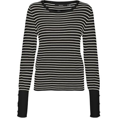 VERO MODA dam Vmdory Ls O-hals knapp tröja Ga Noos stickad tröja, Svart/ränder: björk, XXL VERO MODA dam Vmdory Ls O-hals knapp tröja Ga Noos stickad tröja, Svart/ränder: björk, XXL