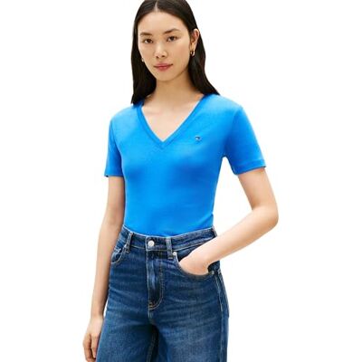 Tommy Hilfiger Dam Slim Cody V-Nk Ss Ww0Ww40584, Blå, XS Tommy Hilfiger Dam Slim Cody V-Nk Ss Ww0Ww40584, Blå, XS