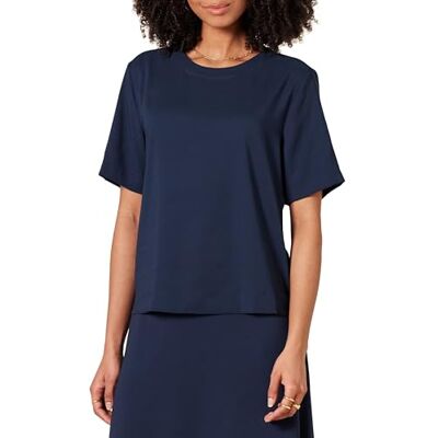 Amazon Essentials dam normal passform Georgette kortärmad topp, marinblå, medium Amazon Essentials dam normal passform Georgette kortärmad topp, marinblå, medium