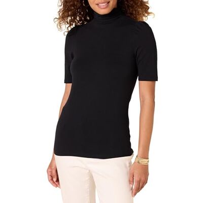 Amazon Essentials dam bomull modal draperad puff ärm polokrage svart, XX-Large Amazon Essentials dam bomull modal draperad puff ärm polokrage svart, XX-Large