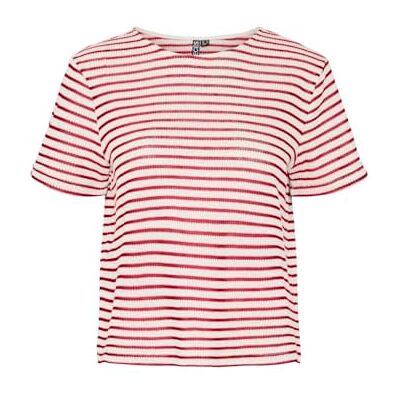 PIECES dam Pcmanilla Ss O-hals lös T-shirt mm, Cloud Dancer/Stripes: klubba, S PIECES dam Pcmanilla Ss O-hals lös T-shirt mm, Cloud Dancer/Stripes: klubba, S