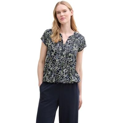 TOM TAILOR damblus, 37369 – flerfärgad marinblå prickig struktur, 38 TOM TAILOR damblus, 37369 – flerfärgad marinblå prickig struktur, 38
