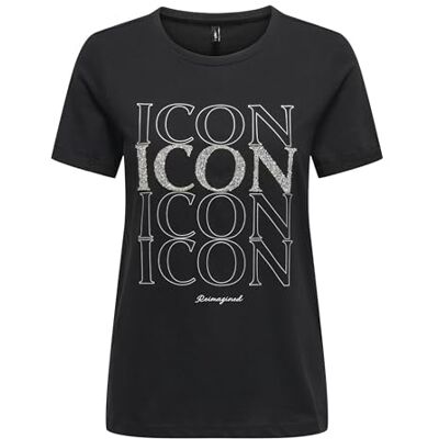 ONLY Onlkita Life Lux Icon S/S Print Top JRS, svart, XS ONLY Onlkita Life Lux Icon S/S Print Top JRS, svart, XS