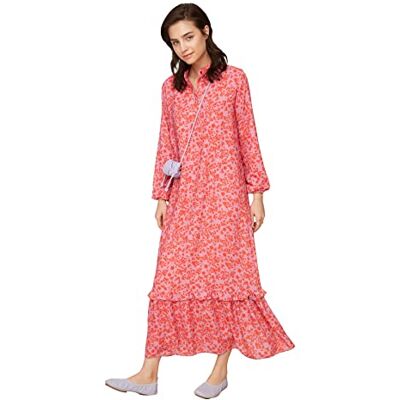 Trendyol Kvinnors blomma mönstrad halv lapp-kjol änd-frilly-vävd klänning klänning, röd, 36 Trendyol Kvinnors blomma mönstrad halv lapp-kjol änd-frilly-vävd klänning klänning, röd, 36
