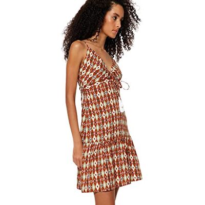 Trendyol Kvinnor Regular Fit Woven Dress Dam Skater Normal Fit Tyg Klänning, Brun, 32 Trendyol Kvinnor Regular Fit Woven Dress Dam Skater Normal Fit Tyg Klänning, Brun, 32
