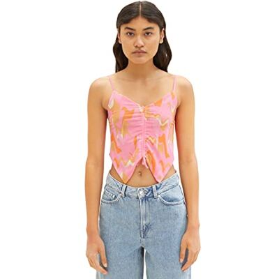 TOM TAILOR Denim dam nätfjäril topp med knytdetalj, 31704 – Abstrakt rosa tryck, M TOM TAILOR Denim dam nätfjäril topp med knytdetalj, 31704 – Abstrakt rosa tryck, M