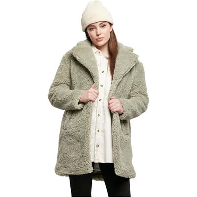 Urban Classics Damvinterjacka, dam, överdimensionerad sherpa-kappa, jacka, kappa med krok och öglestängning, storlek XS till 5XL, softsalvia, S Urban Classics Damvinterjacka, dam, överdimensionerad sherpa-kappa, jacka, kappa med krok och öglestängning, storlek XS till 5XL, softsalvia, S