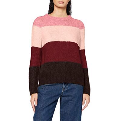 VERO MODA Damer Vmisabella Ls O-Neck Block Blouse Boo Pullover, Vild rosa/detalj: w. Sepia rosa/cabernet/chokladplommon, S VERO MODA Damer Vmisabella Ls O-Neck Block Blouse Boo Pullover, Vild rosa/detalj: w. Sepia rosa/cabernet/chokladplommon, S