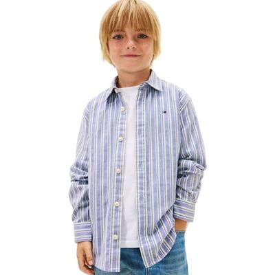 Tommy Hilfiger pojke flex randig skjorta KB0KB10066 L/S skjorta, blå (Majesty Blue), 6 år, Blå (Majesty blå), 6 år Tommy Hilfiger pojke flex randig skjorta KB0KB10066 L/S skjorta, blå (Majesty Blue), 6 år, Blå (Majesty blå), 6 år