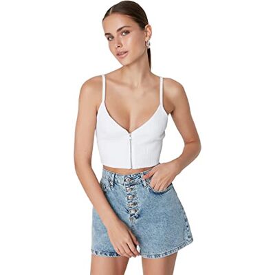 Trendyol Dam unga hög midja korta ben raka shorts, BLÅ, 64 Trendyol Dam unga hög midja korta ben raka shorts, BLÅ, 64