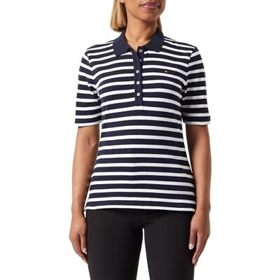 Tommy Hilfiger dam 1985 Reg Pique Stripe Polo Ss S/S pikétröjor, blå, M, Breton ökenhimmel/Ecru, M Tommy Hilfiger dam 1985 Reg Pique Stripe Polo Ss S/S pikétröjor, blå, M, Breton ökenhimmel/Ecru, M