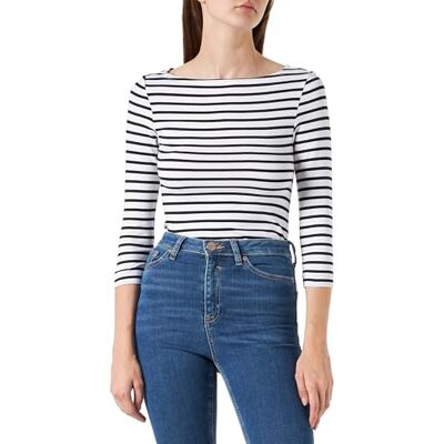 Amazon Essentials Women's T-shirt med smal passform och kvartsärmar med båtringning, Vit Rand, XL Amazon Essentials Women's T-shirt med smal passform och kvartsärmar med båtringning, Vit Rand, XL