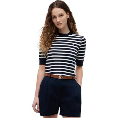Tommy Hilfiger dam Co Jersey Fine Gg C-Nk Ss SWT WW0WW49705, blå, M Tommy Hilfiger dam Co Jersey Fine Gg C-Nk Ss SWT WW0WW49705, blå, M