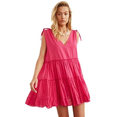 Trendyol Dam överdimensionerad voile strandklänning klänning, fuchsia, 34 Trendyol Dam överdimensionerad voile strandklänning klänning, fuchsia, 34