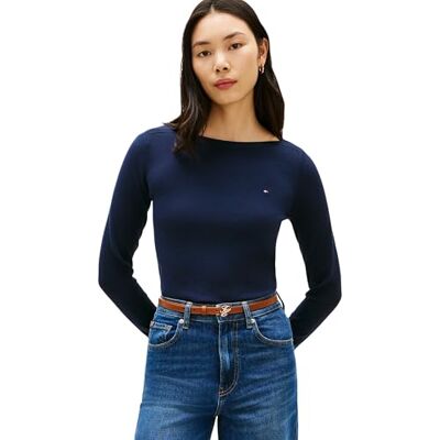 Tommy Hilfiger dam Co Jersey Stitch Boat-Nk tröja Ww0Ww40099, blå, M Tommy Hilfiger dam Co Jersey Stitch Boat-Nk tröja Ww0Ww40099, blå, M