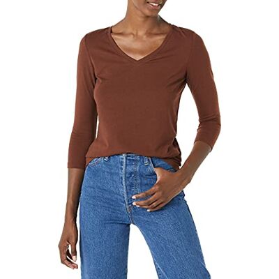 Amazon Essentials Women's V-ringad T-shirt klassisk passform med kvartsärmar (finns i plusstorlek), Mörkbrunt, L Amazon Essentials Women's V-ringad T-shirt klassisk passform med kvartsärmar (finns i plusstorlek), Mörkbrunt, L