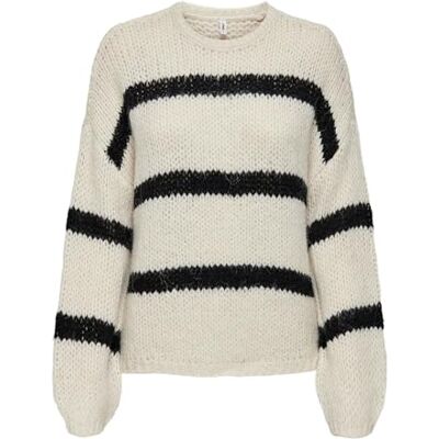 ONLY Onljackie Ls pullover Nca KNT stickad tröja för kvinnor, Pärlemor elfenben/ränder: svart, XS ONLY Onljackie Ls pullover Nca KNT stickad tröja för kvinnor, Pärlemor elfenben/ränder: svart, XS