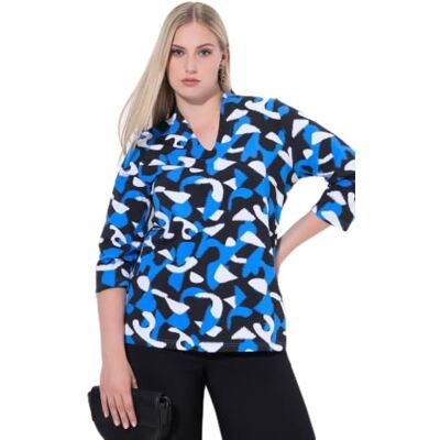 Ulla Popken dam stora storlekar överdimensionerade plus size bägare krage skjorta, tryckt Ulla Popken dam stora storlekar överdimensionerade plus size bägare krage skjorta, tryckt