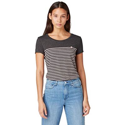 TOM TAILOR Denim Damer Randig T-shirt med hjärttryck 1012686, 19022 Dark Grey Rose Stripe, M TOM TAILOR Denim Damer Randig T-shirt med hjärttryck 1012686, 19022 Dark Grey Rose Stripe, M