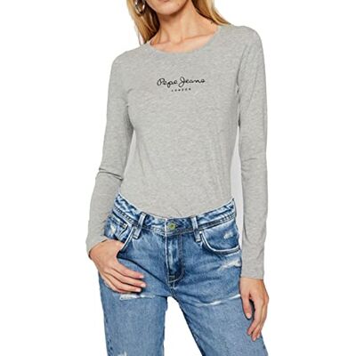 Pepe Jeans Damer New Virginia Ls T-shirt, Grå (grå marmor), XS Pepe Jeans Damer New Virginia Ls T-shirt, Grå (grå marmor), XS