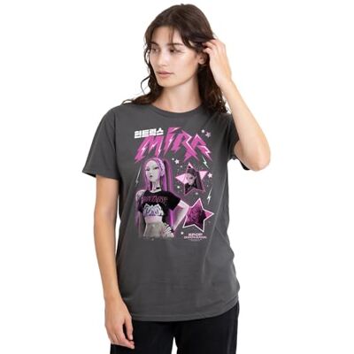 KPop Demon Hunters dam Huntrix Mira Popstar dam t-shirt, svart t-shirt, Träkol, XXL KPop Demon Hunters dam Huntrix Mira Popstar dam t-shirt, svart t-shirt, Träkol, XXL
