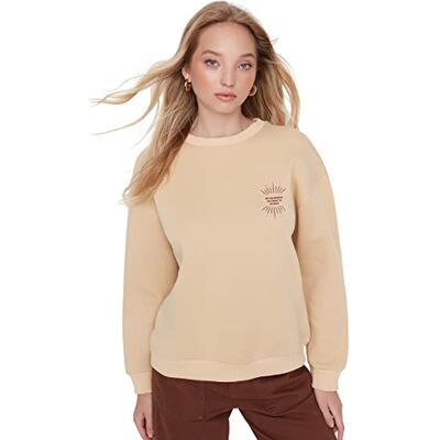 Trendyol Dam anpassad basic rundhalsad stickad tröja, BEIgE, XS Trendyol Dam anpassad basic rundhalsad stickad tröja, BEIgE, XS