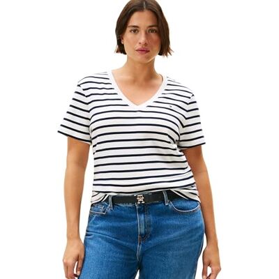 Tommy Hilfiger kvinnors CRV Slim Cody V-NK SS WW0WW44220 S/S t-shirt, vit, 50, Vit (reton/ecu/mörk natt marinblå), 76 Tommy Hilfiger kvinnors CRV Slim Cody V-NK SS WW0WW44220 S/S t-shirt, vit, 50, Vit (reton/ecu/mörk natt marinblå), 76