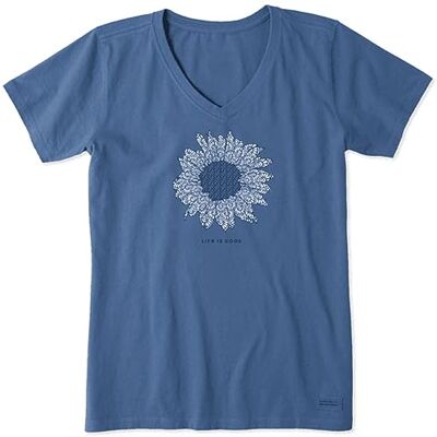 Life Is Good Crusher T-shirt, damtröja, grafisk kortärmad t-shirt i bomull, French Sunflower, Vintage blått, XL Life Is Good Crusher T-shirt, damtröja, grafisk kortärmad t-shirt i bomull, French Sunflower, Vintage blått, XL