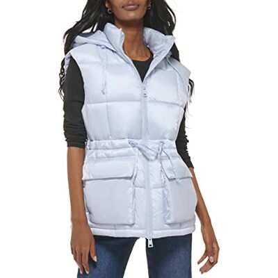 Levi's Women's Quilted Megan Hooded Puffer Jacket, Light Blue Vest, Small Levi's Women's Quilted Megan Hooded Puffer Jacket, Light Blue Vest, Small
