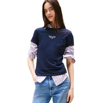 Tommy Jeans Dam TJW Slim ESS Logo 1 TEE EXT DW0DW21542, Blå, XL, Blå (mörk natt marinblå), XL Tommy Jeans Dam TJW Slim ESS Logo 1 TEE EXT DW0DW21542, Blå, XL, Blå (mörk natt marinblå), XL