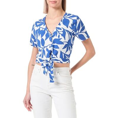 VERO MODA dam Vmeasy Joy S/S slips skjorta WVN Ga Top, Snövit/Aop: alisa mazarine blå, XS VERO MODA dam Vmeasy Joy S/S slips skjorta WVN Ga Top, Snövit/Aop: alisa mazarine blå, XS