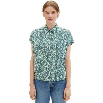 TOM TAILOR damblus, 34840 – grönt abstrakt blad tryck, 36 TOM TAILOR damblus, 34840 – grönt abstrakt blad tryck, 36
