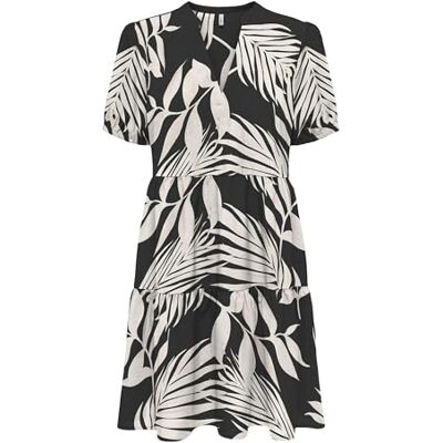 ONLY Onlnova Life Vis S/S Thea Dress AOP, svart, S ONLY Onlnova Life Vis S/S Thea Dress AOP, svart, S