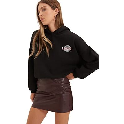 Trendyol Damhuva med slogan överdimensionerad sweatshirt, svart, L, Svart Trendyol Damhuva med slogan överdimensionerad sweatshirt, svart, L, Svart