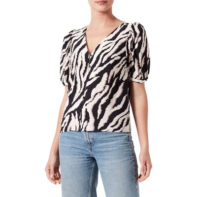 Object Dam Objjacira S/S V-hals topp Noos blus, Sandskal/Aop: svart/Fossil Zebra Aop, 44 Object Dam Objjacira S/S V-hals topp Noos blus, Sandskal/Aop: svart/Fossil Zebra Aop, 44
