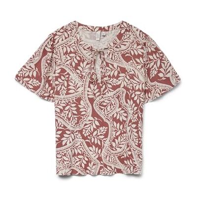 VERO MODA Vmbali S/S V-hals topp WVN Btq Ga, Marsala, L VERO MODA Vmbali S/S V-hals topp WVN Btq Ga, Marsala, L