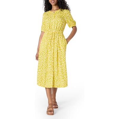 Amazon Essentials dam avslappnad passform halvärm midja midi A-linje klänning, vit gul kronbladstryck, XX-Large Amazon Essentials dam avslappnad passform halvärm midja midi A-linje klänning, vit gul kronbladstryck, XX-Large