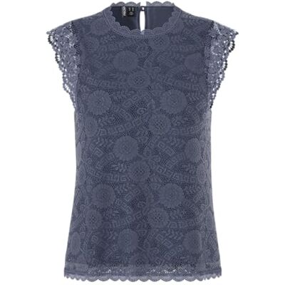 PIECES Pcolline Sl Lace Top WVN Noos, Amber blå, XL PIECES Pcolline Sl Lace Top WVN Noos, Amber blå, XL