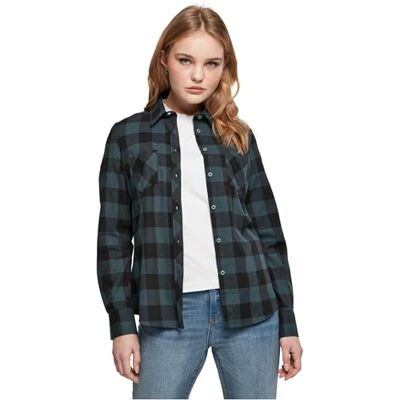 Urban Classics Dam dam Turnup checked flanell skjorta, Jasper/svart, XS Urban Classics Dam dam Turnup checked flanell skjorta, Jasper/svart, XS