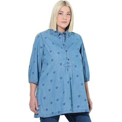 Ulla Popken gs1 data protected company 406978700005 dam blus med broderi skjorta, Blå denim, 54-56 Ulla Popken gs1 data protected company 406978700005 dam blus med broderi skjorta, Blå denim, 54-56