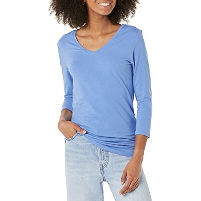 Amazon Essentials Women's V-ringad T-shirt klassisk passform med kvartsärmar (finns i plusstorlek), Blå, S Amazon Essentials Women's V-ringad T-shirt klassisk passform med kvartsärmar (finns i plusstorlek), Blå, S
