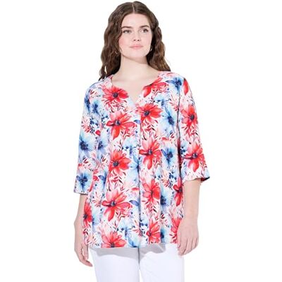 Ulla Popken dam Leinenmix-bluse, A-linie, Tunika-ausschnitt, 3/4-arm tunika Ulla Popken dam Leinenmix-bluse, A-linie, Tunika-ausschnitt, 3/4-arm tunika