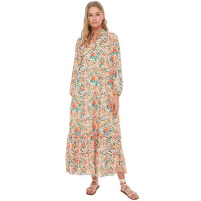 Trendyol Dam modest maxi A-linje normal passform tyg blygsam klänning, apelsin, 42 Trendyol Dam modest maxi A-linje normal passform tyg blygsam klänning, apelsin, 42